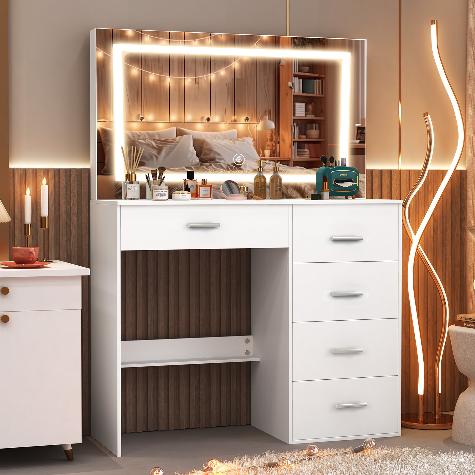White Modern Makeup Vanity Dre - Office Furniture Now 评论和价格